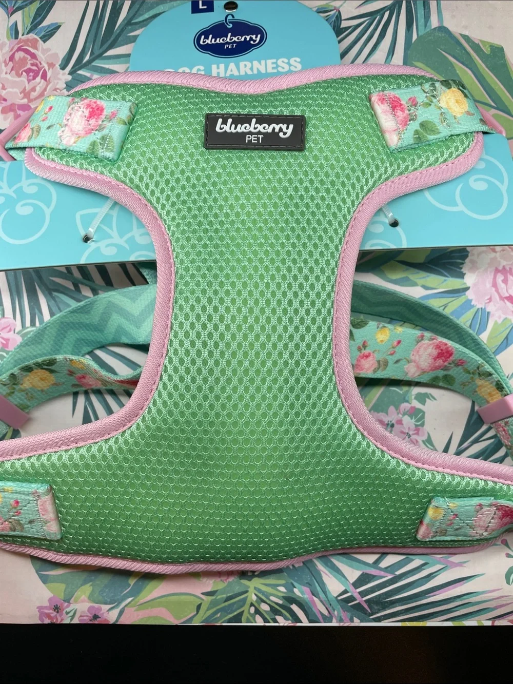 Blueberry Pet Green Mesh Dog Harness with Pink Trim